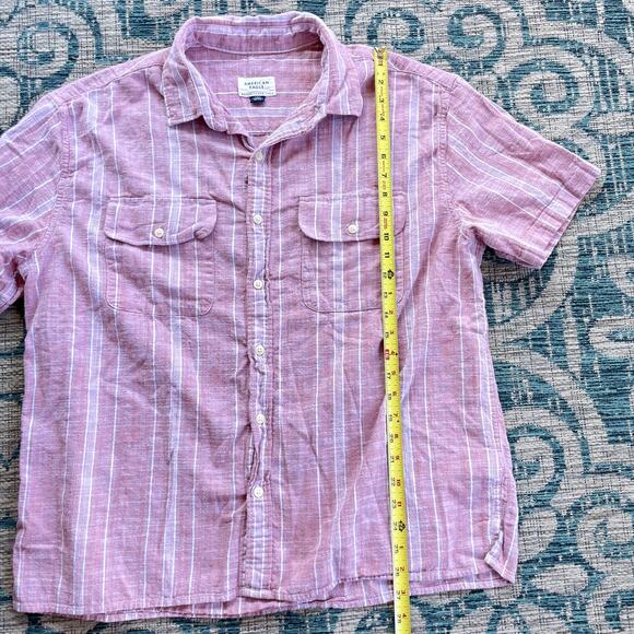 American Eagle Men's Pink & White Striped Short‎ Sleeve Button-Down Shirt Size L - Picture 5 of 8